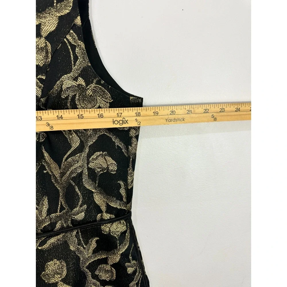 Talbots Gold Brocade Sheath Dress Size 12 Black Floral Metallic Quiet Luxury - Picture 6 of 8